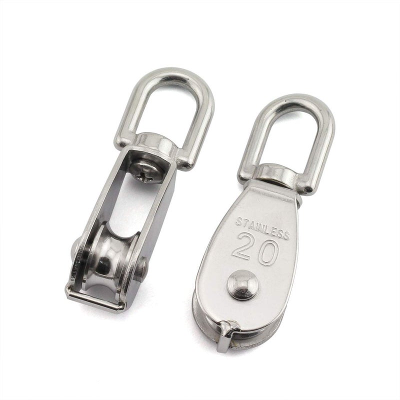 JCBIZ 1-Pack M20 Single Pulley Block Stainless Steel Heavy Duty Hardware Single Wheel Swivel Rigging Lifting Wheel Fixed Pulley for Wire Rope Loading 75kg - Image 1